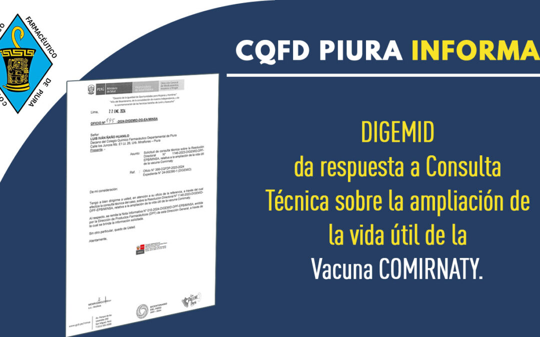 DIGEMID da respuesta a Consulta Técnica sobre la ampliación de la vida útil de la vacuna COMIRNATY.